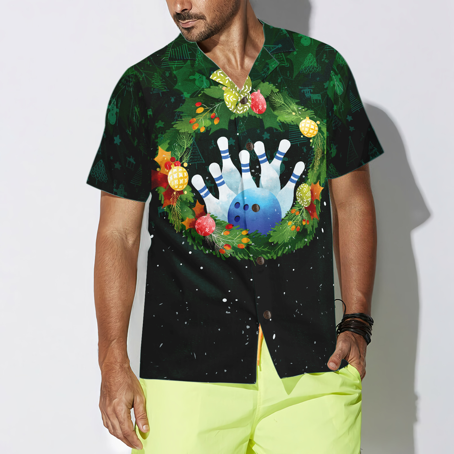 Luvik | Jouluhawaiipaidat miehille ja naisille, lyhythihainen nappikauluksellinen hawaipaita joulukruunun kanssa