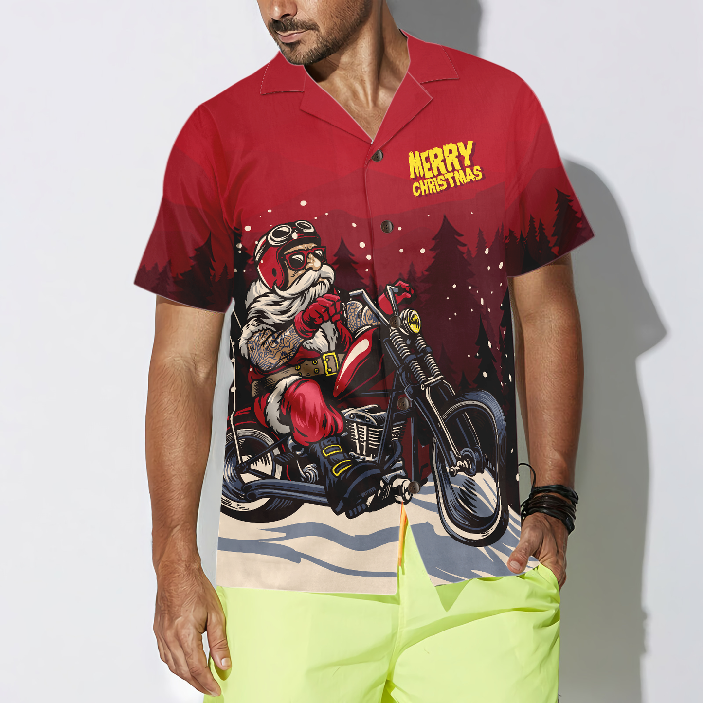 Luvik | Joulun Hawaiian-paidat Hyperfavor, Santa-moottoripaita lyhyt hiha, Joululahjaidea miehille ja naisille