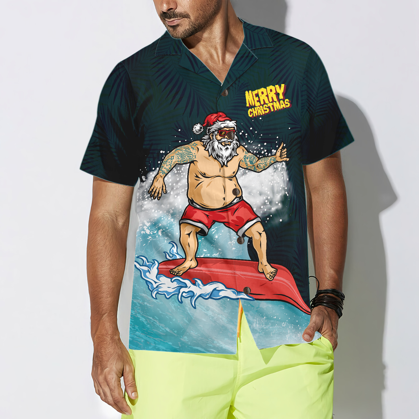 Luvik | Jouluhawaii-paidat Hyperfavor, Merry Santa Surf -lyhythihainen joulupaita, lahjaidea joulupaitoihin miehille ja naisille