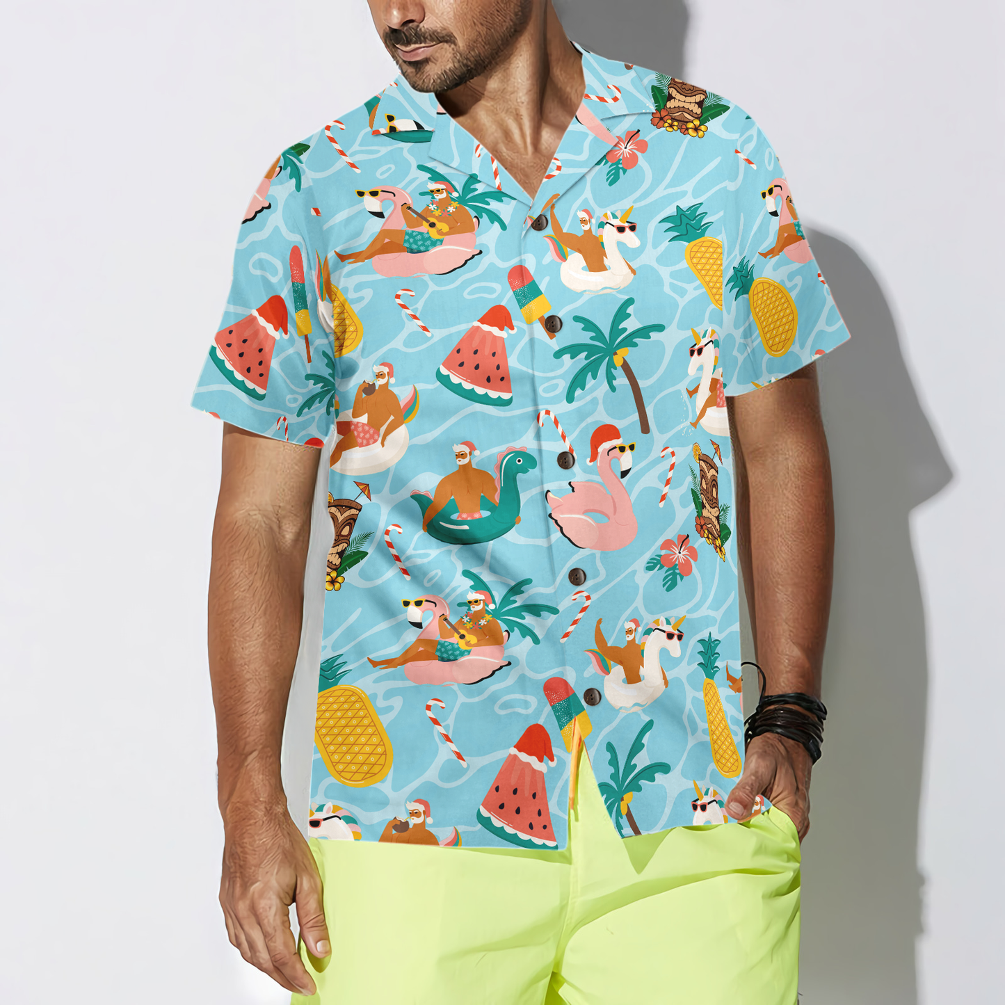 Luvik | Hyperfavor Jouluhawaiipaidat, Santa-ranta-paita lyhythihaisena kesänä, Joulupaidan lahjaidea miehille ja naisille