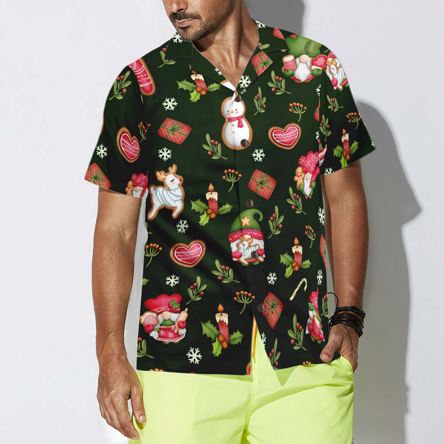 Luvik | Hawaiian shirts Hyperfavor joululle miehille ja naisille, Tonttu Hyvää Joulua Hawaiian-paita Napillinen Lyhythihainen