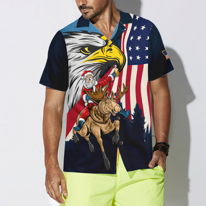 Luvik | Joulun hyperfavor-havaijipaidat, Santa amerikkalaisella lipulla 2 Lyhythihainen paita, joulupaidan lahjaidea miehille ja naisille