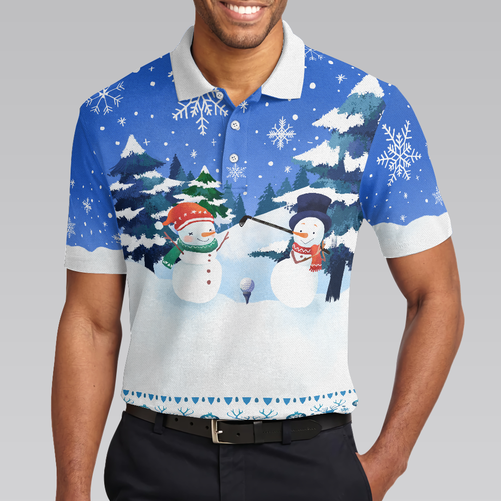 Luvik | Julepoloer - Herre kortermede golfpoloer - Morsom t-skjorte med snømannmotiv Dry Fit - Julegaveidé til menn