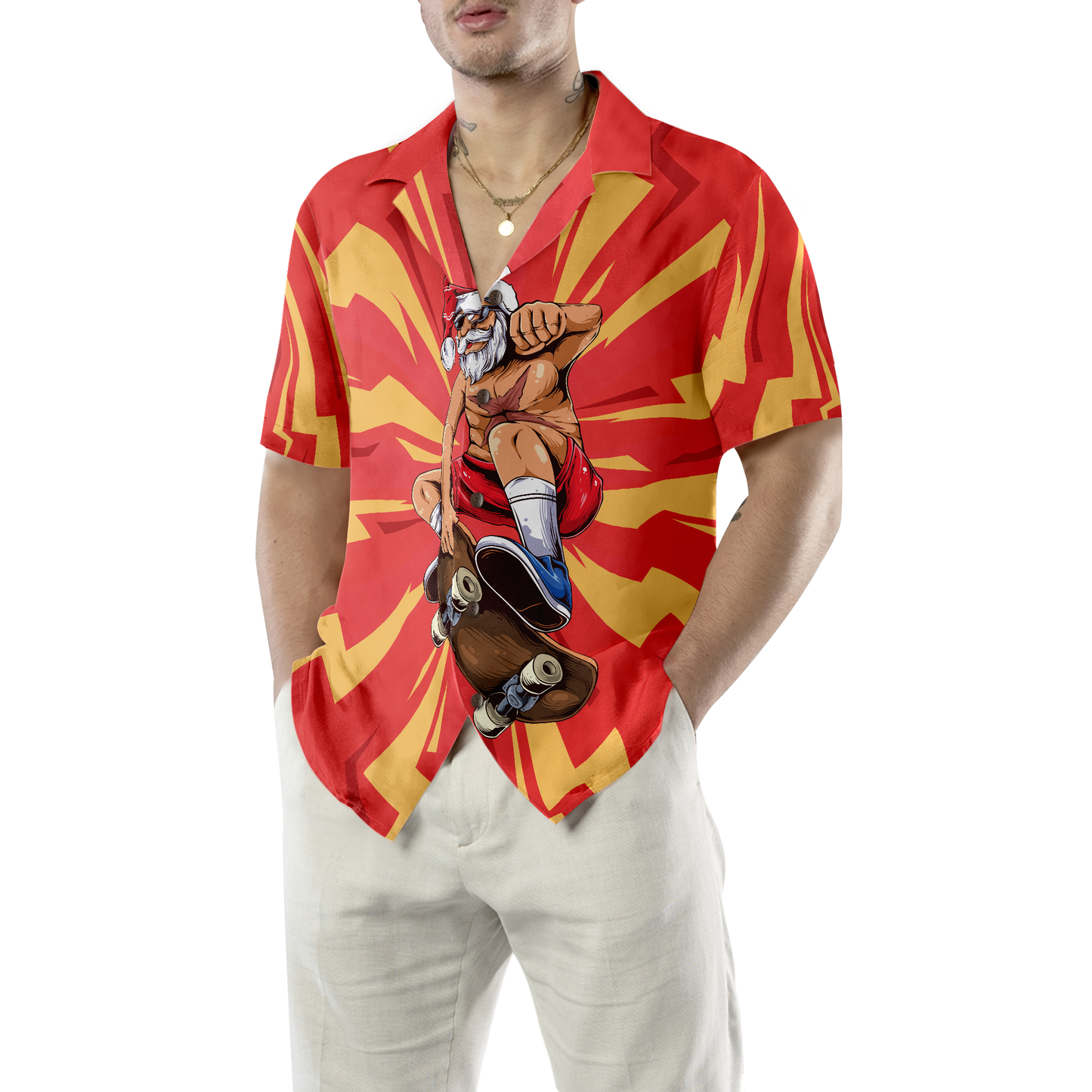 Luvik | Hyperfavor Joulun Hawaiian-paidat miehille ja naisille, Santa Skeittari Lyhythihainen Hawaiian-paita