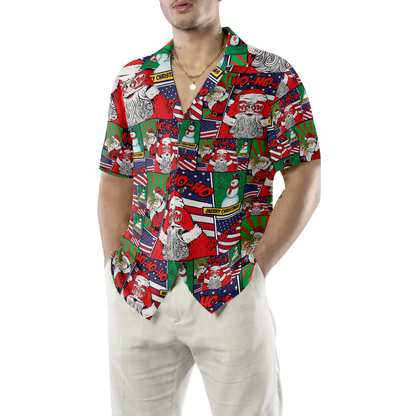 Luvik | Havaijipaidat, Santa yhdysvaltalainen lippu sarjakuvatyylinen lyhytnpyntä paita, joulupaita lahjaidea miehille ja naisille