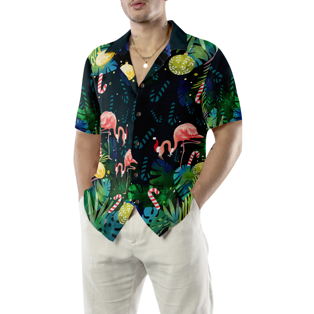 Luvik | Hawaiiskjorter Hyperfavor til jul for menn og kvinner, tropisk julemoke flamingo kortermet Hawaiiskjorte med knapper