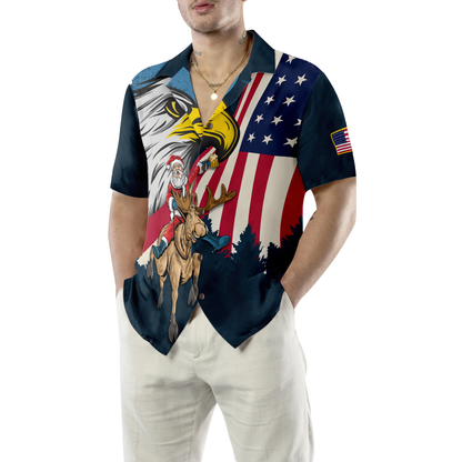 Luvik | Joulun hyperfavor-havaijipaidat, Santa amerikkalaisella lipulla 2 Lyhythihainen paita, joulupaidan lahjaidea miehille ja naisille