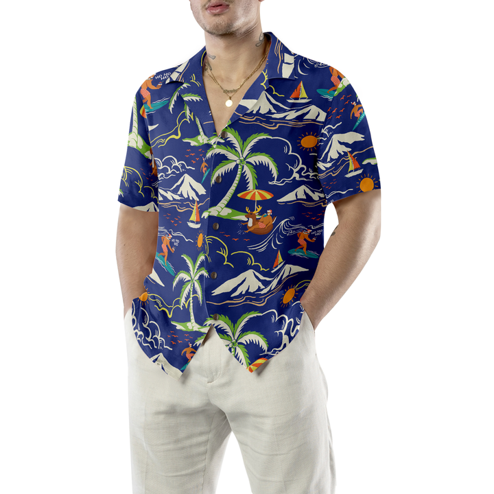 Luvik | Hawaii-t-skjorte Hyperfavor julen, Santa-mønster fra sommerstranden 3 kortermede t-skjorter, julegaveide til menn og kvinner