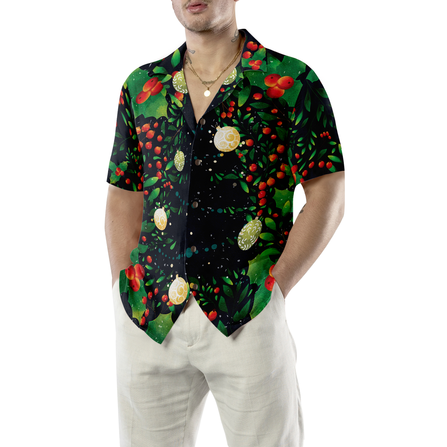 Luvik | Hyperfavor joulukuusen kuvio Havaijipaita, lyhythihainen joulupaita nappikauluksella miehille ja naisille