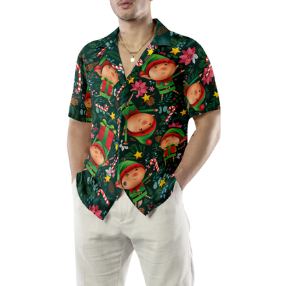 Luvik | Hawaiipaitoja Joulun Hyperfavor, Lyhythihainen joulutonttu-paita tummanvihreällä kuviolla, Joulupaitalahja-idea miehille ja naisille