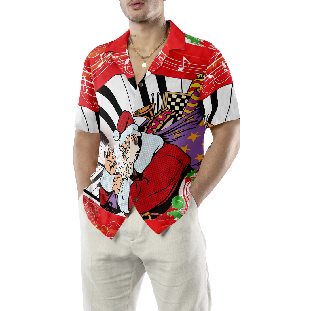 Luvik | Hyperfavor Julegenser, Julenissen bak piano T-skjorte med korte ermer, Julegaveidé for menn og kvinner