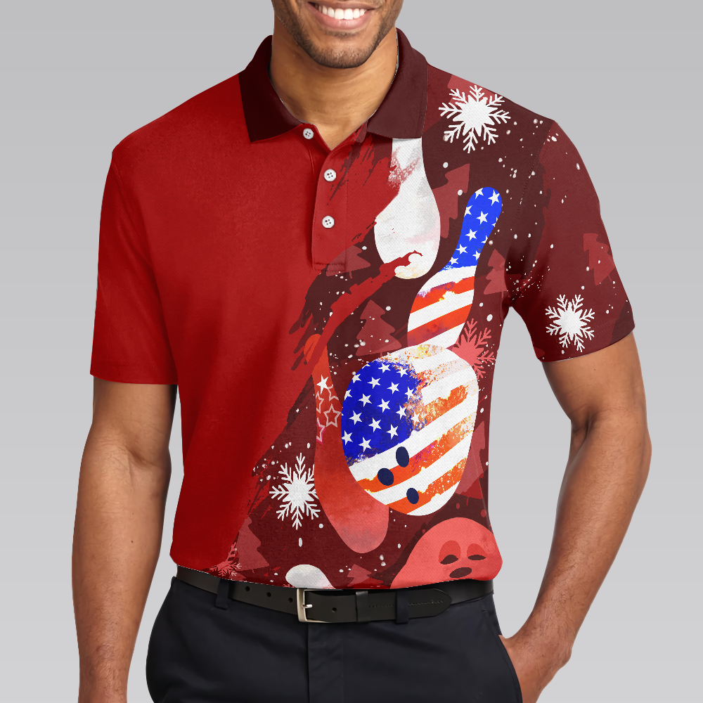 Luvik | Amerika flagg jul bowlingball og kjegler herre polo