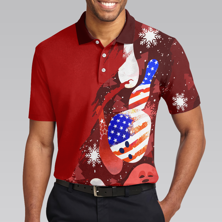 Luvik | Amerika flagg jul bowlingball og kjegler herre polo