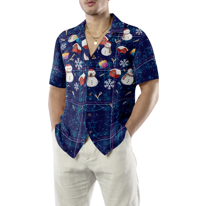 Luvik | Hyperfavor Jouluhawaiipaidat, tummansininen ruutupaita, jossa on lumiukkoja ja lyhyet hihat, joulupaitojen lahjaidea miehille ja naisille