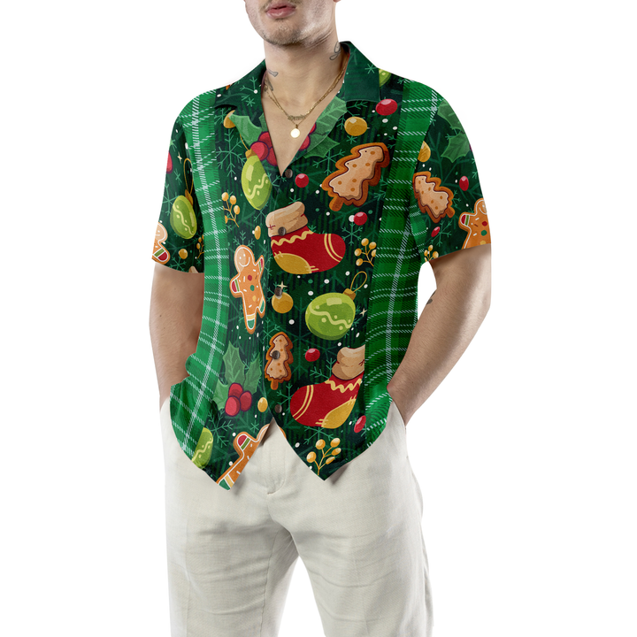 Luvik | Grønn jule-shirt mønster Hawaii-skjorte Hyperfavor, jule-skjorter med korte ermer knapper for menn og kvinner