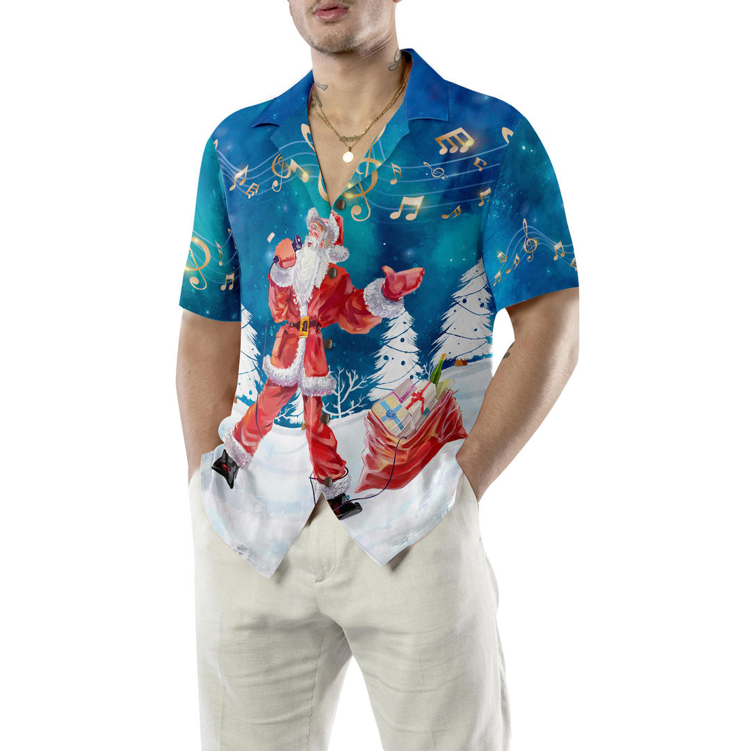 Luvik | Hawaii treningsskjorter Hyperfavor til jul for menn og kvinner, Santa Sing Musikk hawaiiansk kortermet skjorte med knapp