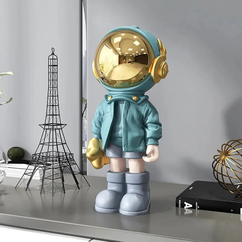 Moderne moderne astronautstatue i gullbelagt harpiksdekor | Luvikno