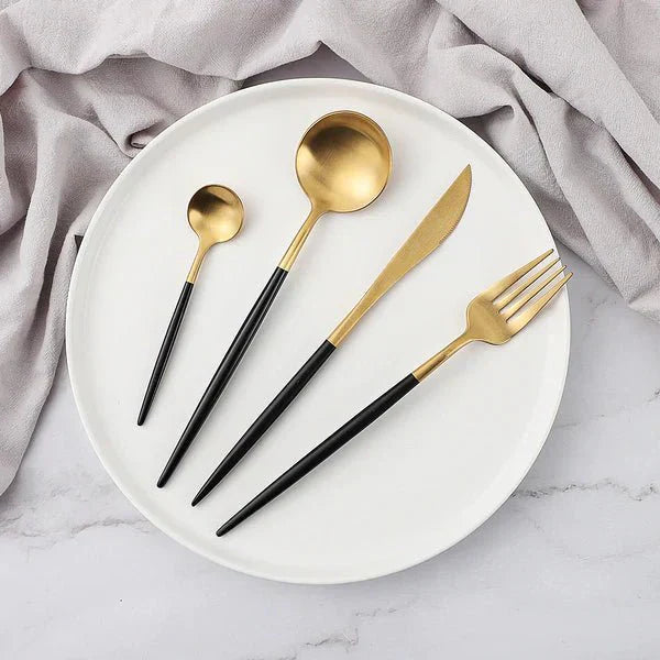 VédaTable 24-delt middagssett – Moderne rustfritt stål eleganse | Luvikno