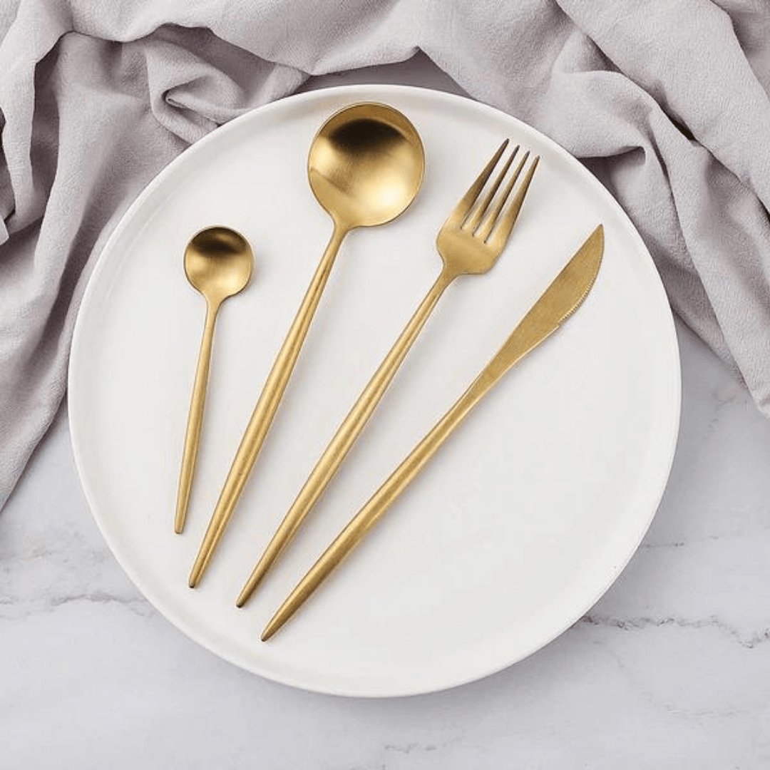 VédaTable 24-delt middagssett – Moderne rustfritt stål eleganse | Luvikno