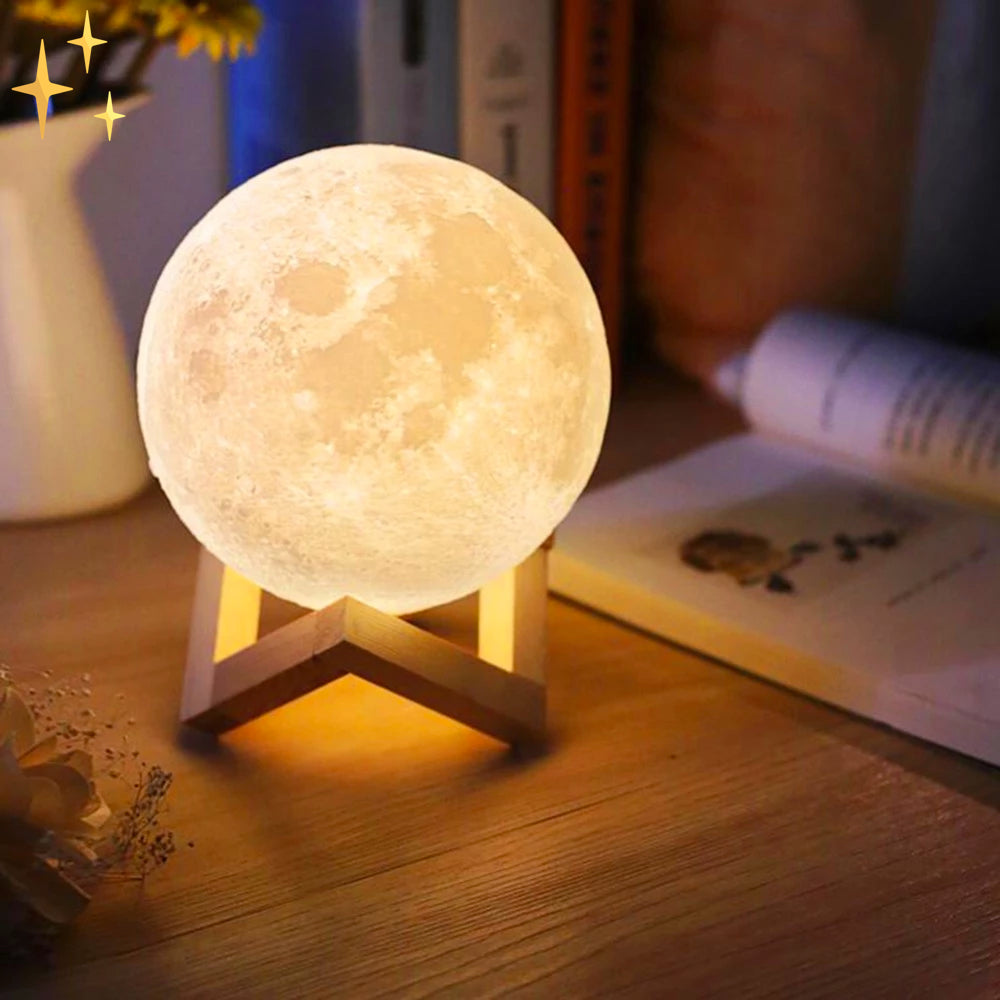 Luvikno | LunarGlow - 16 farger månelampe med fjernkontroll og trestativ for søvnkomfort og atmosfære