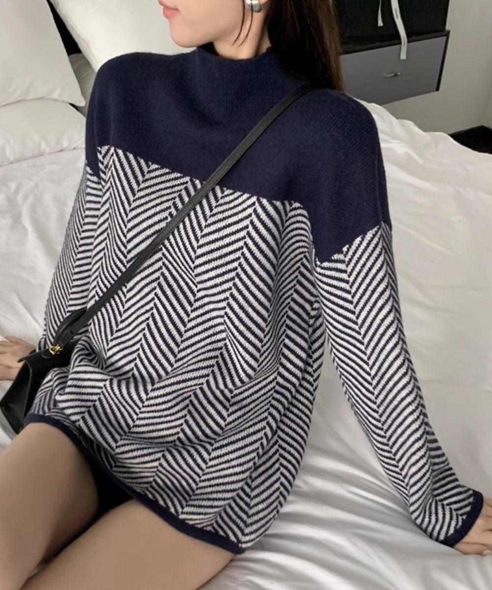 Luvik | Retro Värilohko Puolikaulusneule