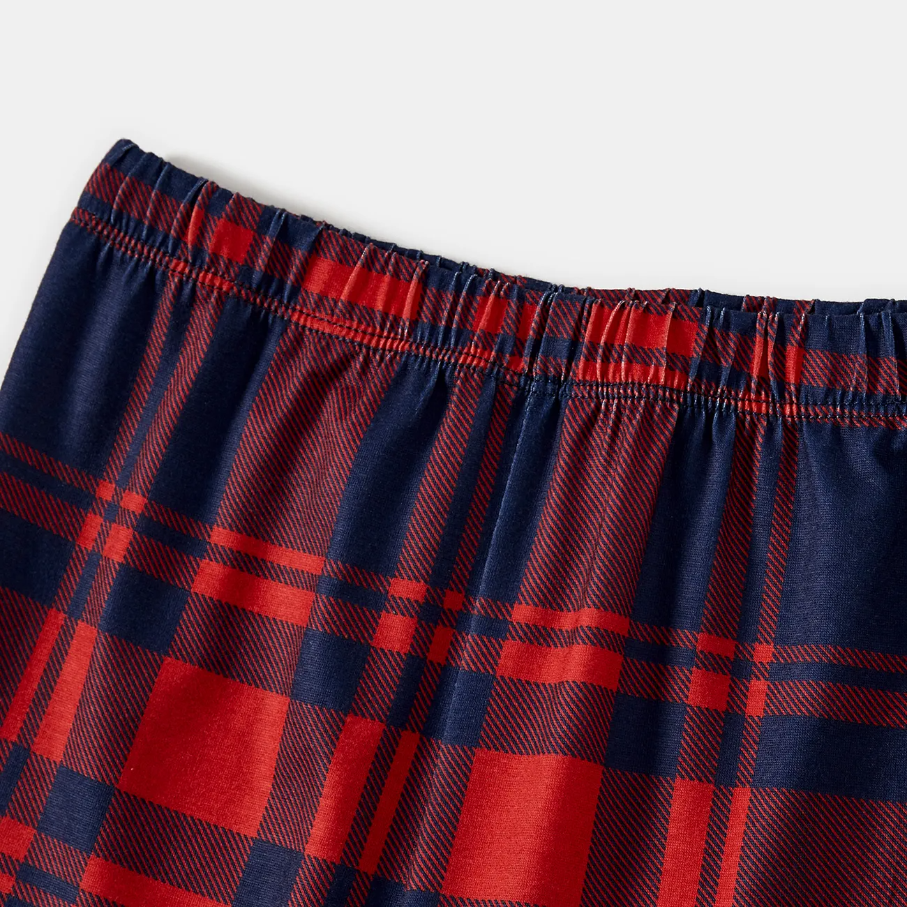 Luvik | Santa Claus Print Blue Pitkähiha Shirt with Red and Blue Checked Christmas Family Matching Pajamat