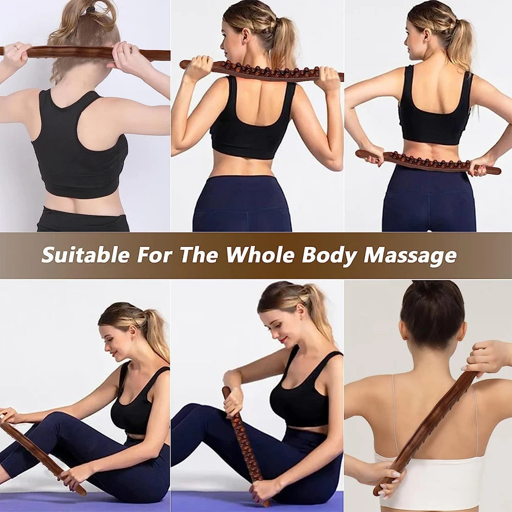 WoodRelax Gua Sha Massasje Stick – 60 cm massasjeverktøy laget av naturlig tre for dyp muskelavslapping | Luvikno