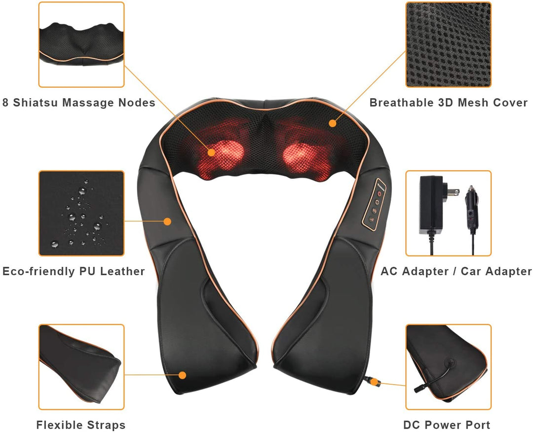 RelaxPro Massasjepute – Shiatsu varmepute for nakke, skuldre og rygg | Luvikno