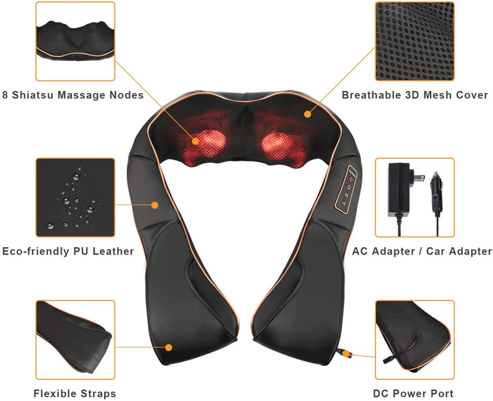 RelaxPro Massasjepute – Shiatsu varmepute for nakke, skuldre og rygg | Luvikno