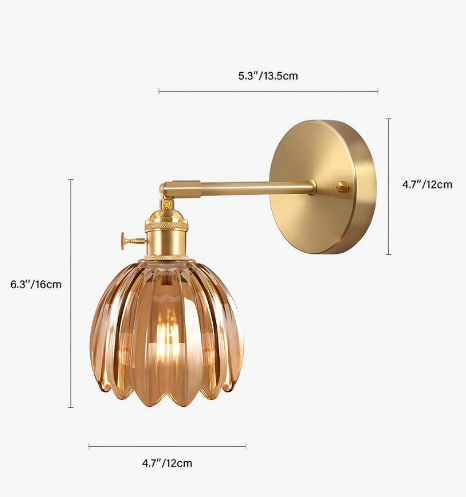 Vegglampe Vintage Glass Messing Sconse Luvikno