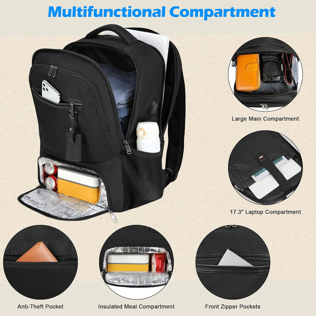 Vanntett Laptop & Lunsj Ryggsekk med USB-port – Multi-kompartments Reisebag | Luvikno