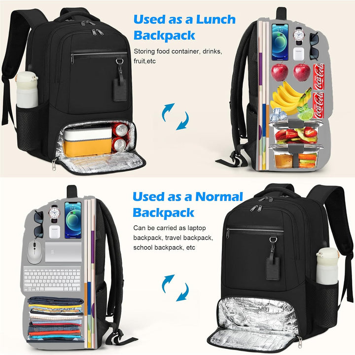 Vanntett Laptop & Lunsj Ryggsekk med USB-port – Multi-kompartments Reisebag | Luvikno