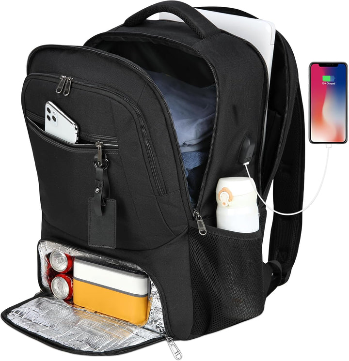 Vanntett Laptop & Lunsj Ryggsekk med USB-port – Multi-kompartments Reisebag | Luvikno