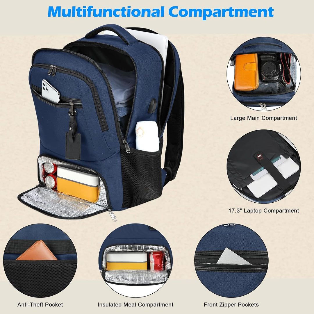 Vanntett Laptop & Lunsj Ryggsekk med USB-port – Multi-kompartments Reisebag | Luvikno