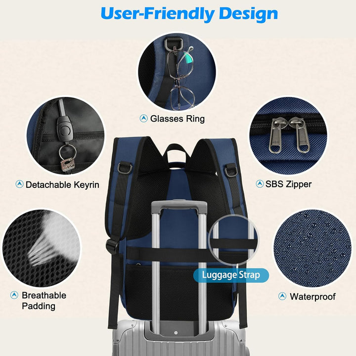 Vanntett Laptop & Lunsj Ryggsekk med USB-port – Multi-kompartments Reisebag | Luvikno
