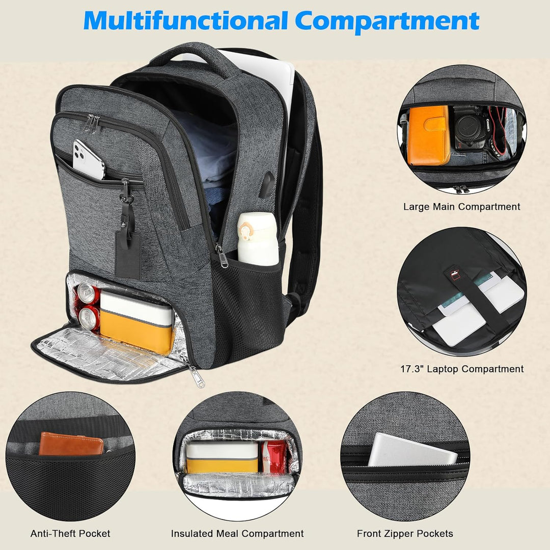 Vanntett Laptop & Lunsj Ryggsekk med USB-port – Multi-kompartments Reisebag | Luvikno