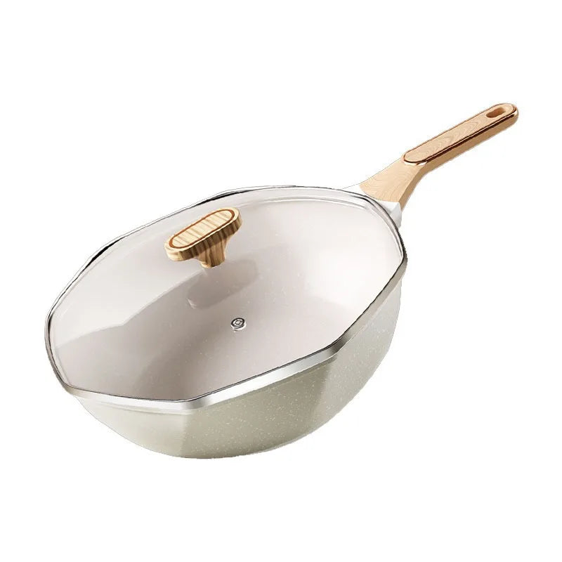 Non Stick Oktagonal Wok Stekepanne med Lokk Kokegryte | Luvikno