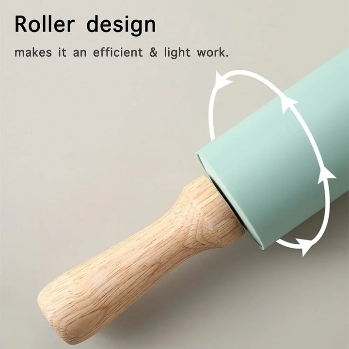 Non-Stick Silikon Kjevle med Treskaft Baking Dough Roller | Luvikno