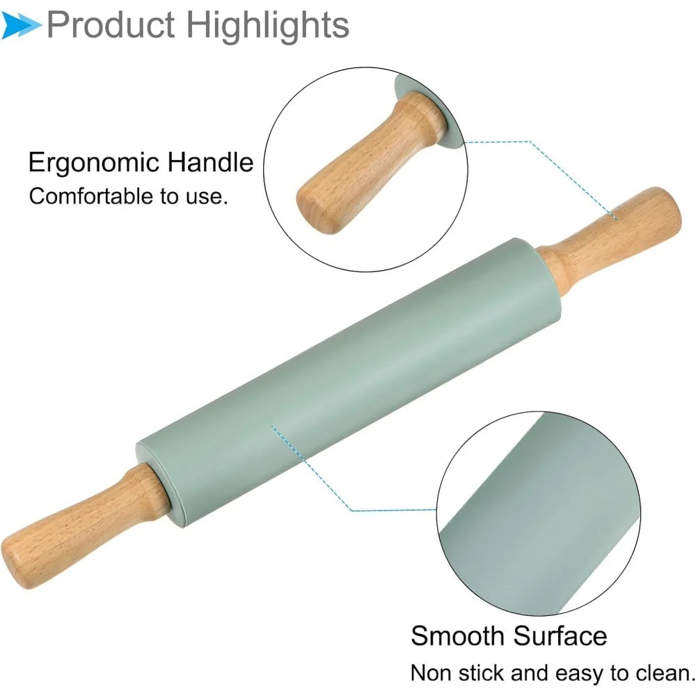 Non-Stick Silikon Kjevle med Treskaft Baking Dough Roller | Luvikno