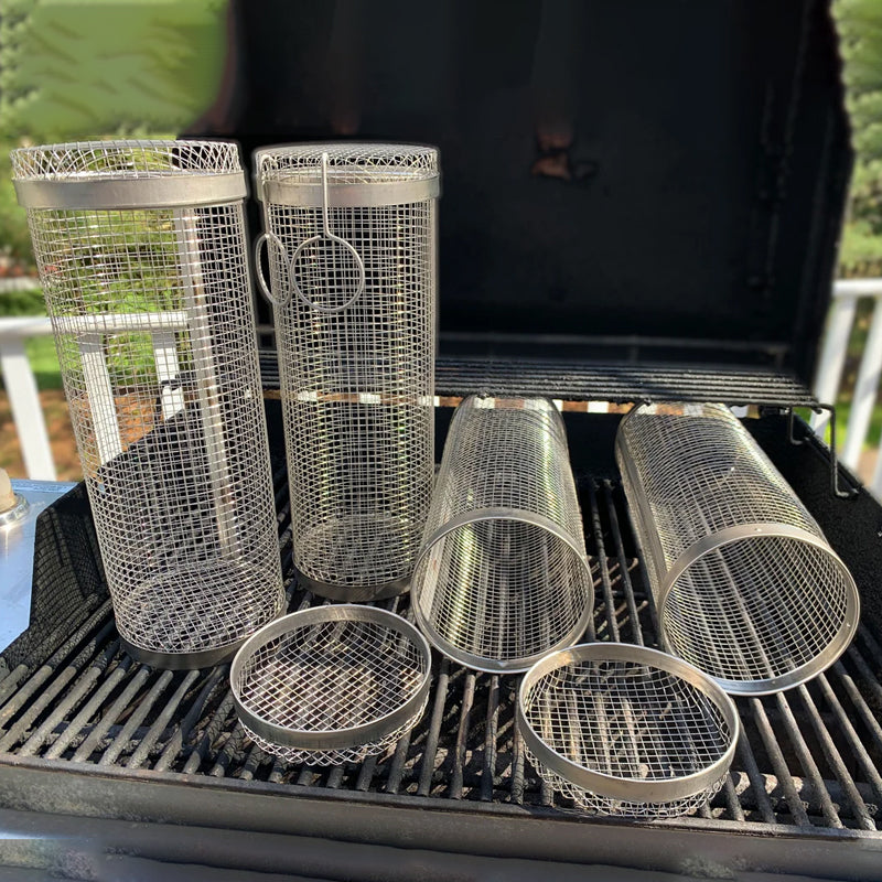 Luvikno | Rustfritt Stål Rullende BBQ Grillkurv – Roterende Design for Perfekt Grillet Mat