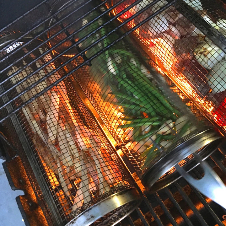 Luvikno | Rustfritt Stål Rullende BBQ Grillkurv – Roterende Design for Perfekt Grillet Mat