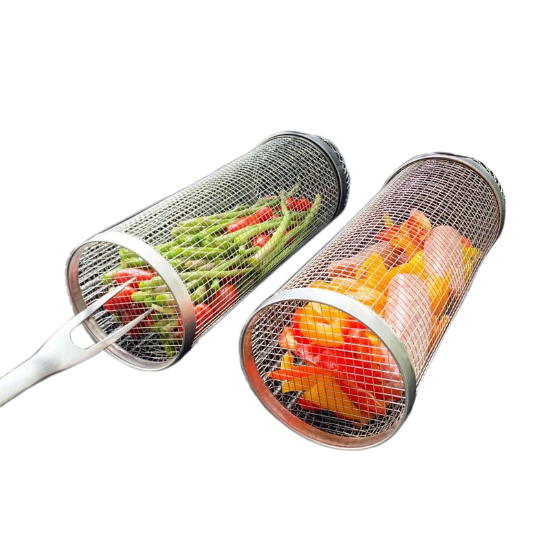 Luvikno | Rustfritt Stål Rullende BBQ Grillkurv – Roterende Design for Perfekt Grillet Mat