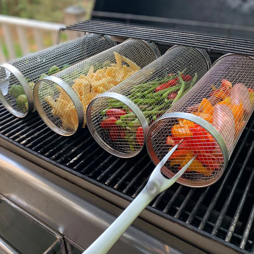 Luvikno | Rustfritt Stål Rullende BBQ Grillkurv – Roterende Design for Perfekt Grillet Mat