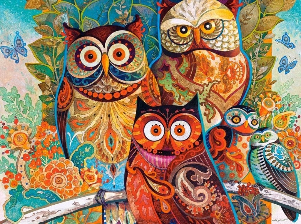 Abstract Owls - Van-Go Mal-By-Nummer Sett | Luvikno