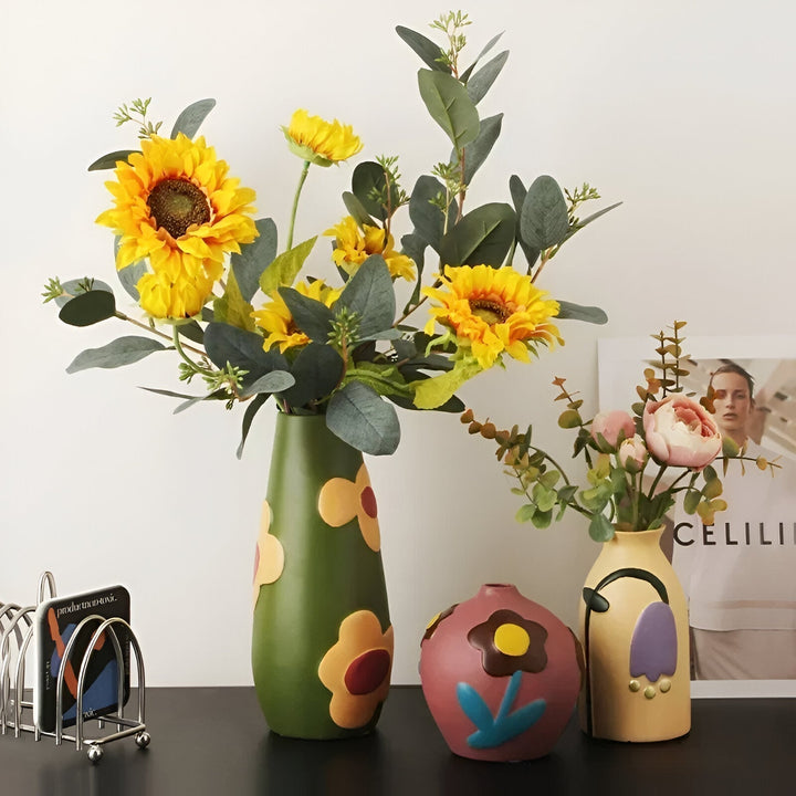Malt blomsterkeramikkvase for hjemmedekor og blomster | Luvikno