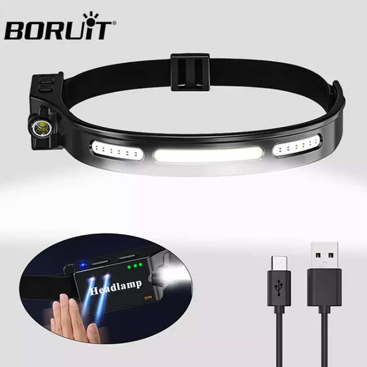 Hodelykt (oppladbar) 3-i-1 COB LED vanntett med bevegelsessensor | Luvikno