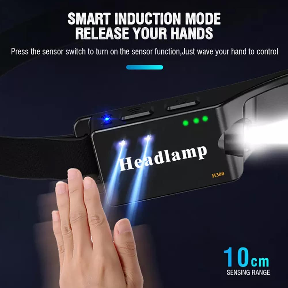 Hodelykt (oppladbar) 3-i-1 COB LED vanntett med bevegelsessensor | Luvikno