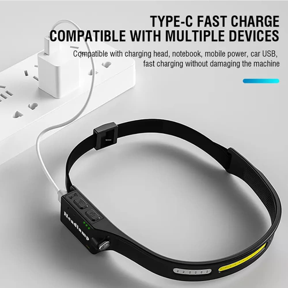 Hodelykt (oppladbar) 3-i-1 COB LED vanntett med bevegelsessensor | Luvikno