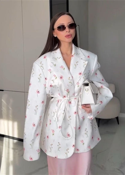 Luvik | Puutarha - Vyöllinen Kukallinen Printti Bleiseri