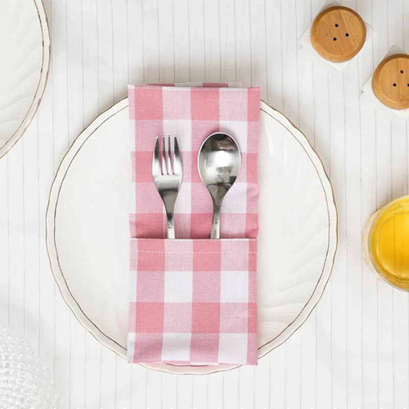 Rosa Rutete Servietter Polyester Vaskbare Bord Dinning Servietter | Luvikno